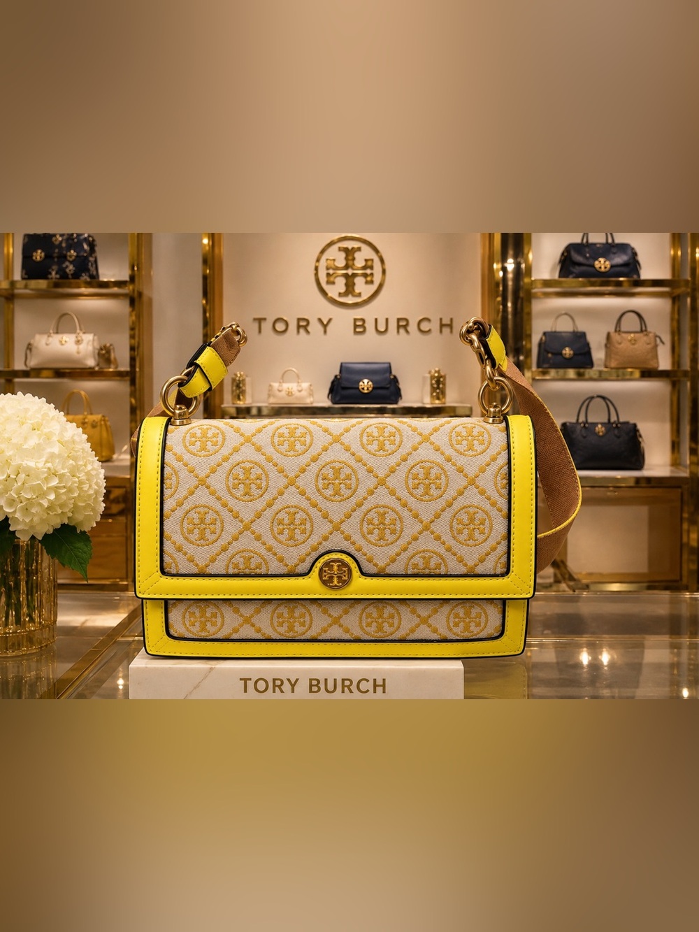RareTory Burch Yellow Trim Logo-Embroidered Crossbody Bag - NWOT!